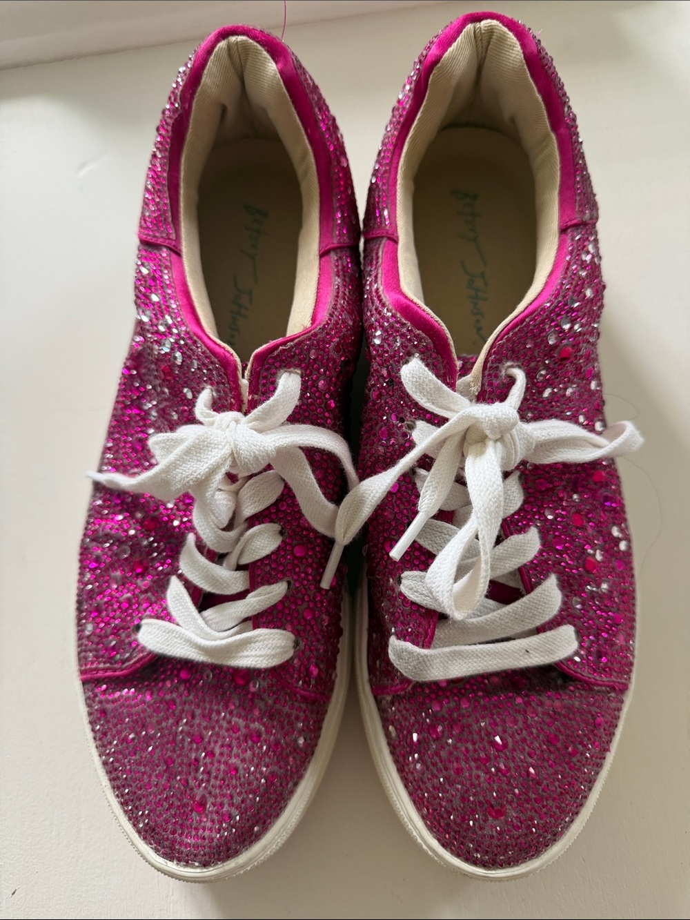 Betsey Johnson SIDNY Hot Pink Glitter Lace-Up Sneakers
